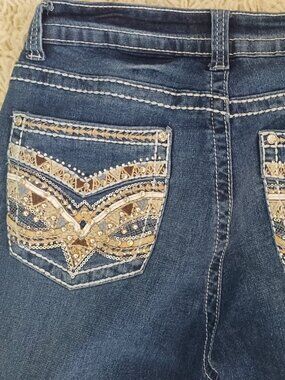 YMI Y Jeans Los Angeles Bootcut Jeans Womens 11/12 Blue Embellished Pockets Y2K